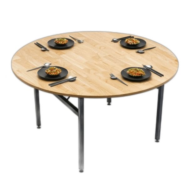 Bàn nhà hàng gấp gọn đk 140cm gỗ cao su