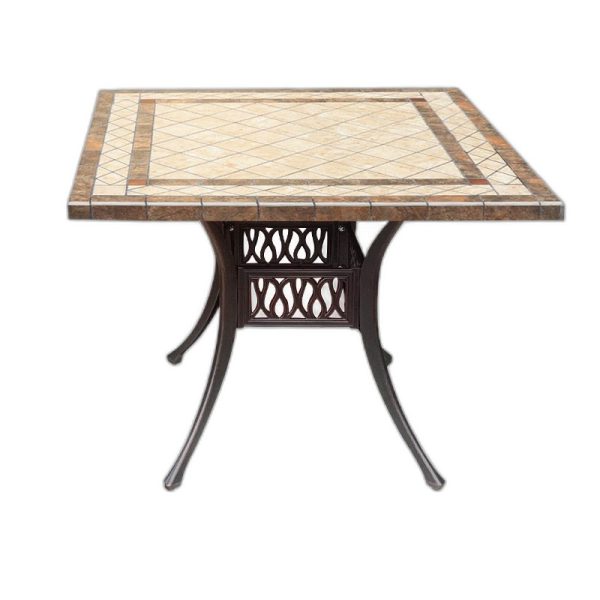 Bàn nhôm đúc vuông họa tiết gạch mosaic nâu