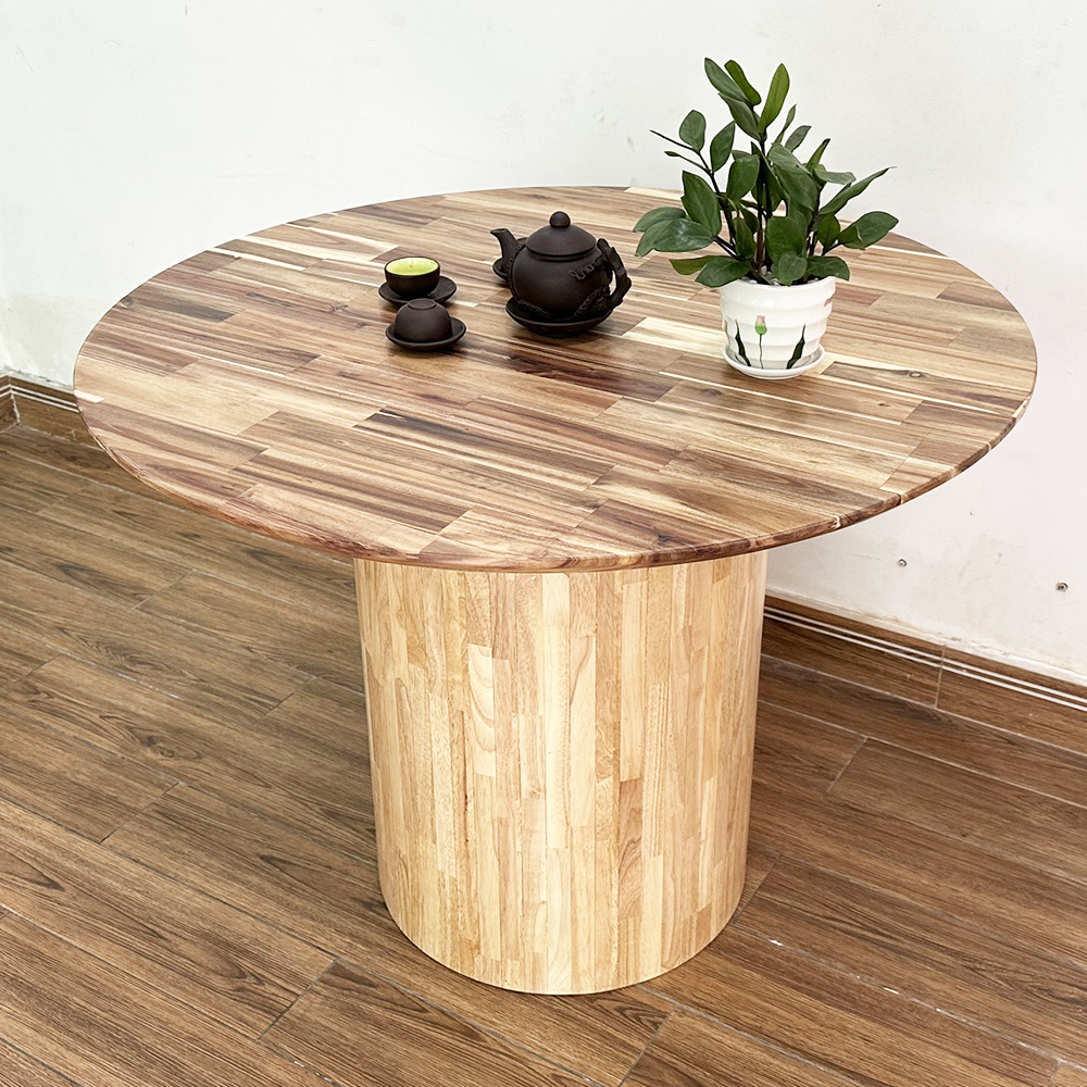 Bàn tròn 100cm gỗ Tràm chân gỗ cao su Bàn tròn 100cm gỗ Tràm chân gỗ cao su - hình 2