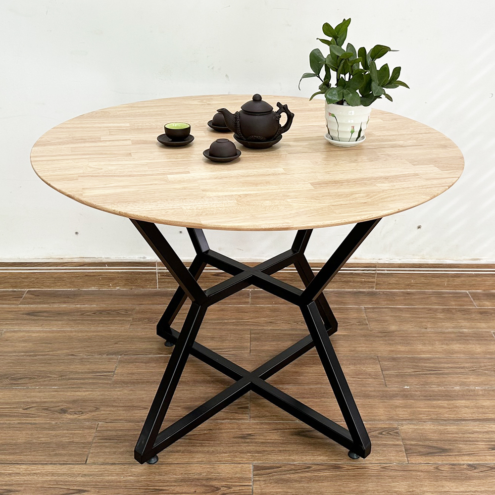 Bàn tròn gỗ cao su chân sắt Bàn tròn gỗ cao su chân sắt - hình 3
