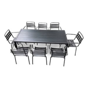 Bộ bàn 180cm và 8 ghế sắt ngoài trời - C