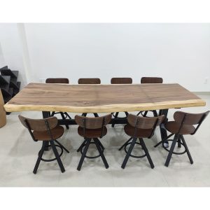 Bộ bàn ăn gỗ me tây và 8 ghế lưng tựa gỗ - hình 1