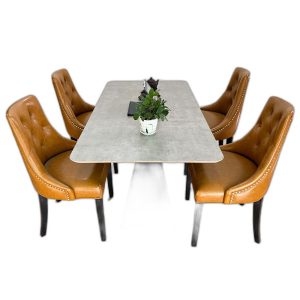 Bộ Bàn Ăn Gỗ Plywood và 4 Ghế Nệm Lưng Cao
