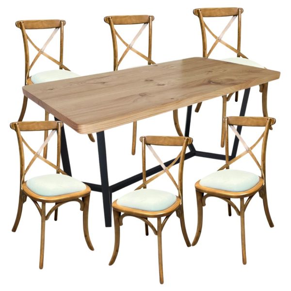 Bộ bàn ăn gỗ thông 160cm và 6 ghế Bixtro - hình 2