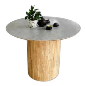 Bộ bàn ăn tròn và 4 ghế nệm simili