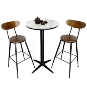 Bộ bàn bar tròn mặt đá và 2 ghế bar tựa lưng gỗ C