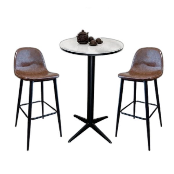 Bộ bàn bar tròn mặt đá và 2 ghế nệm simili C