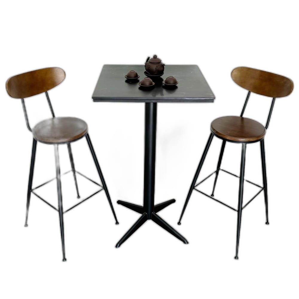 Bộ bàn bar vuông mặt đá và 2 ghế bar tựa lưng gỗ C Bộ bàn bar vuông mặt đá và 2 ghế bar tựa lưng gỗ C