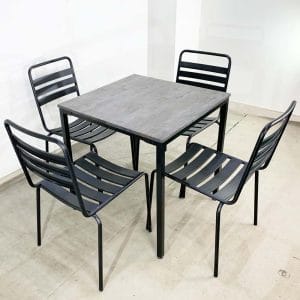 Bộ bàn Cafe gỗ cao su và 4 ghế sắt sơn tĩnh điện C - hình 1