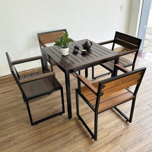 Bộ bàn ghế 4 người gỗ khung sắt C - hình 1