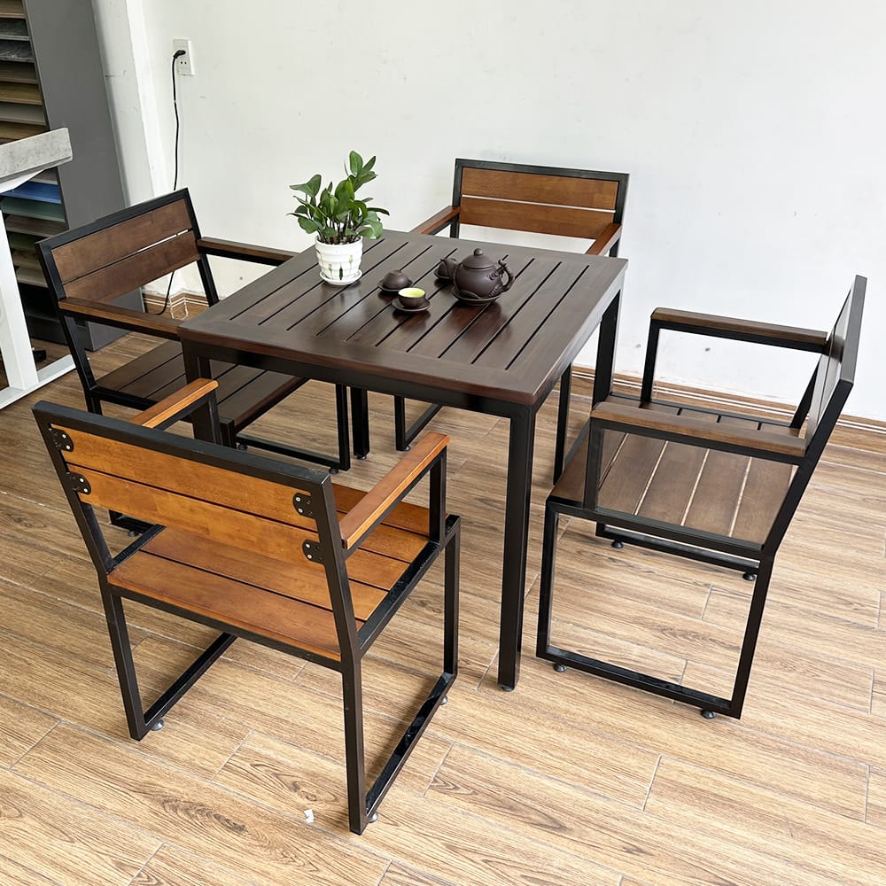 Bộ bàn ghế 4 người gỗ khung sắt C Bộ bàn ghế 4 người gỗ khung sắt C - hình 3