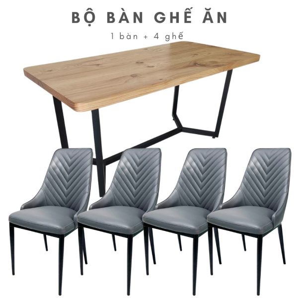 Bộ bàn ghế ăn 4 người bàn ăn gỗ thông ghế nệm xám - hình 2