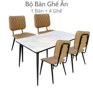 Bộ Bàn Ghế Ăn Mặt Đá Nệm Simili Nhiều Màu - hình 1