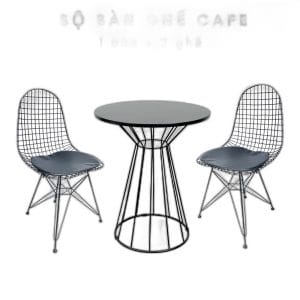 Bộ bàn ghế cafe mặt gỗ tròn và 2 ghế sắt C