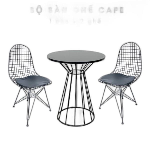 Bộ bàn ghế cafe mặt gỗ tròn và 2 ghế sắt C