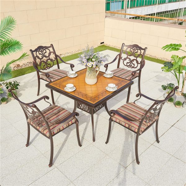 Bộ Bàn Ghế nhôm đúc 4 ghế nệm sọc vuông - hình 5