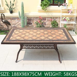 Bộ Bàn Ghế Nhôm Đúc 8 Ghế Hoa Văn Lưới Nâu Đất - hình 1