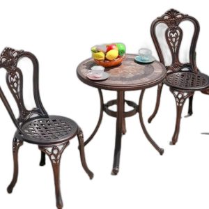 Bộ Bàn Ghế nhôm đúc tròn 1 ghế nâu kem