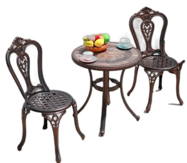 Bộ Bàn Ghế nhôm đúc tròn 1 ghế nâu kem