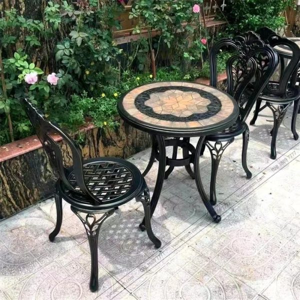 Bộ Bàn Ghế nhôm đúc tròn 1 ghế nâu kem - hình 5