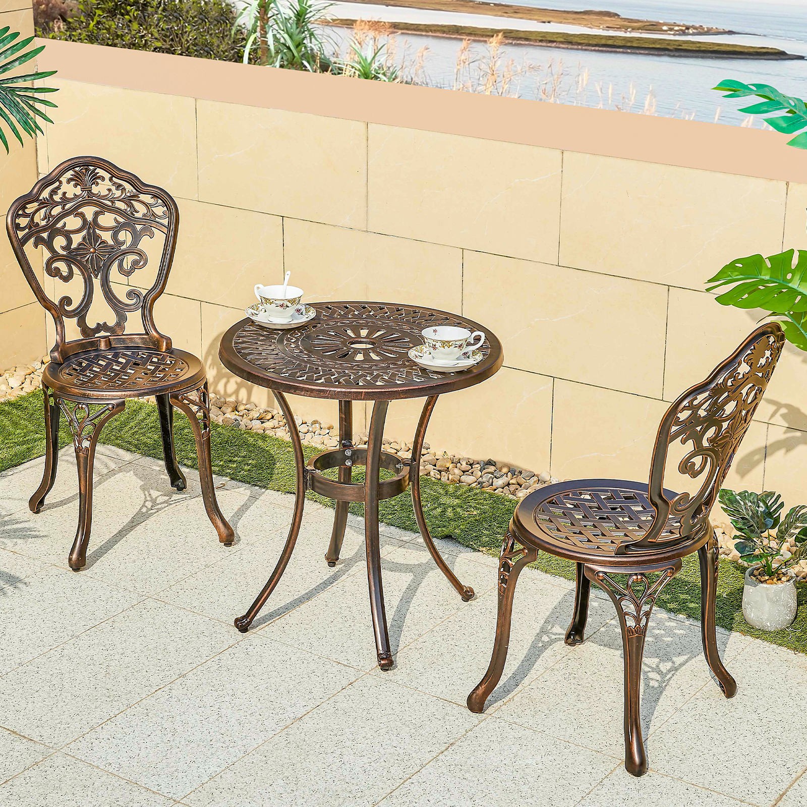 Bộ Bàn Ghế sân vườn nhôm đúc tròn 4 ghế màu đồng Bộ Bàn Ghế sân vườn nhôm đúc tròn 4 ghế màu đồng - hình 4