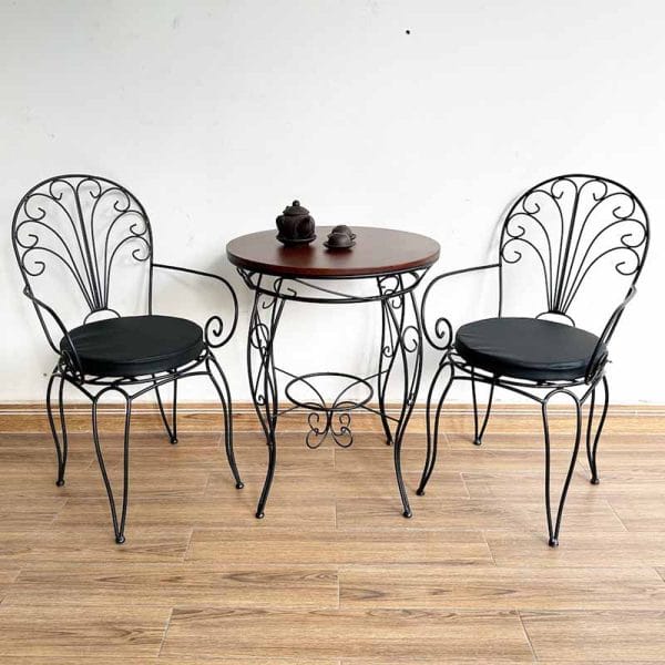Bộ bàn tròn và 2 ghế sắt hoa văn C - hình 2