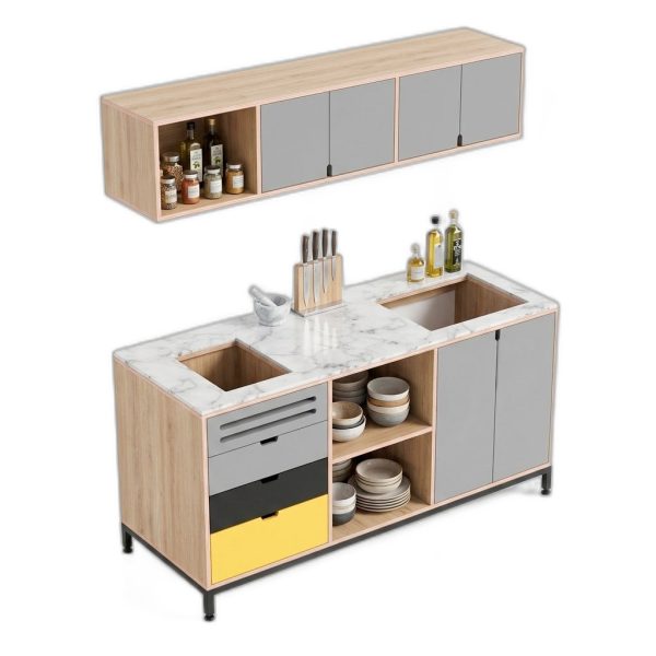 Bộ tủ bếp mini gỗ plywood mặt đá hoa cương