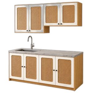 Bộ tủ bếp mini mặt đá hoa cương gỗ cao su