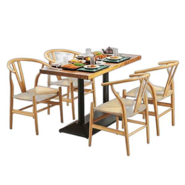 Combo bàn ăn gỗ me tây và 4 ghế Wishbon gỗ