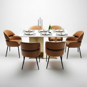 Combo bàn ăn mặt đá 140x80cm và 6 ghế ăn bọc da - hình 5