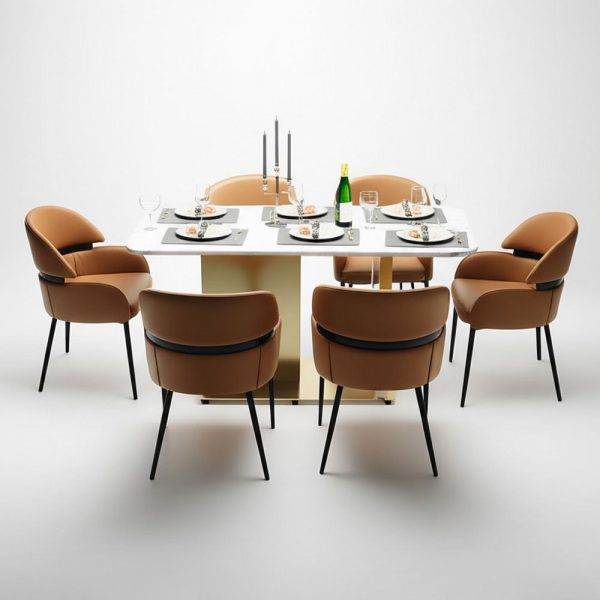 Combo bàn ăn mặt đá 140x80cm và 6 ghế ăn bọc da - hình 5