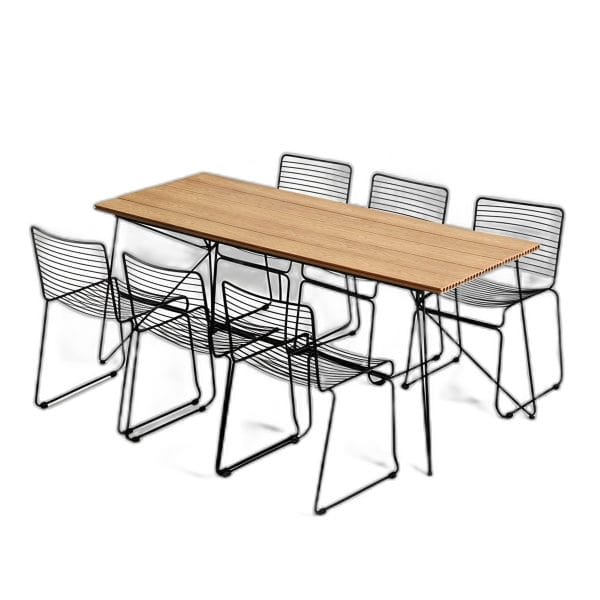 Combo bàn ăn ngoài trời 180x80cm và 6 ghế sắt C