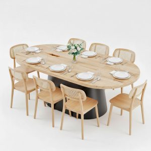 Combo bàn ăn Oval gỗ thông 200x100cm và 8 ghế Secco - hình 1