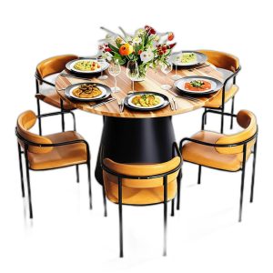 Combo bàn ăn tròn 120cm và 6 ghế Simon