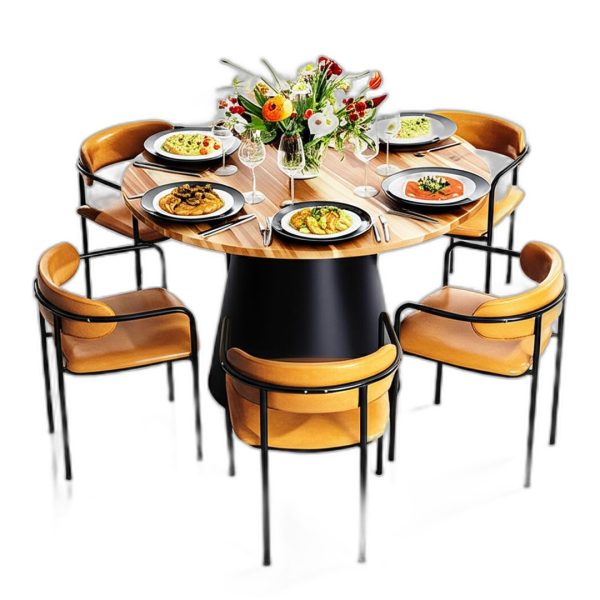 Combo bàn ăn tròn 120cm và 6 ghế Simon