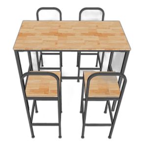 Combo bàn bar 120x60cm và 4 ghế bar gỗ khung sắt C