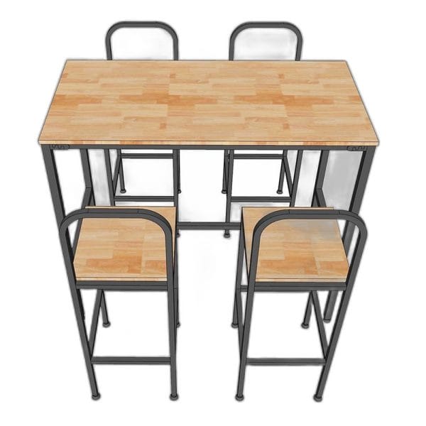 Combo bàn bar 120x60cm và 4 ghế bar gỗ khung sắt C