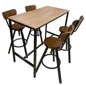 Combo bàn bar 120x60cm và 4 ghế bar tựa lưng gỗ C