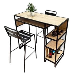 Combo bàn bar kết hợp kệ và 2 ghế bar sắt C