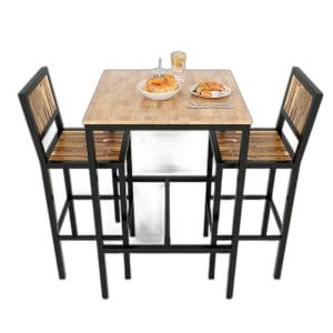 Combo Bàn Bar Vuông 60 Và 2 Ghế Lưng Tựa Gỗ Tràm C