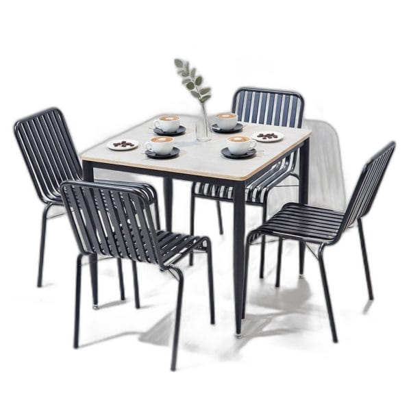 Combo bàn cafe vuông 80x80cm và 4 ghế cafe sắt C