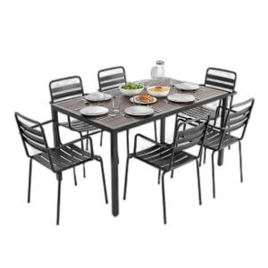 Combo bàn ngoài trời gỗ nhựa và 6 ghế sắt C