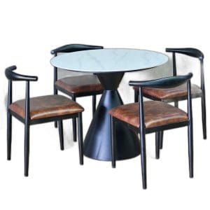 Combo bàn tròn 90cm mặt ceramic và 4 cái ghế Bull sắt C