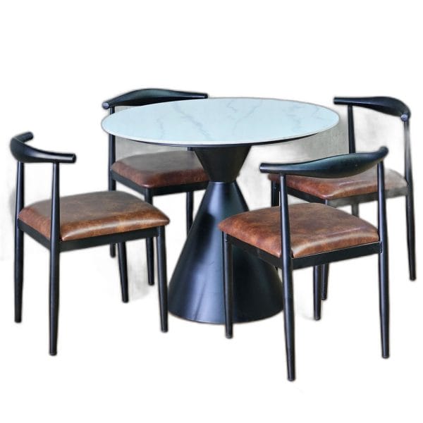 Combo bàn tròn 90cm mặt ceramic và 4 cái ghế Bull sắt C
