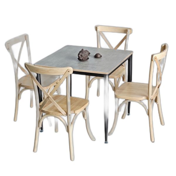 Combo bàn vuông chân CONE và 4 ghế ăn Bistro