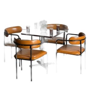 Combo bộ bàn 70x70cm gỗ tràm và 4 ghế Simon khung sắt C