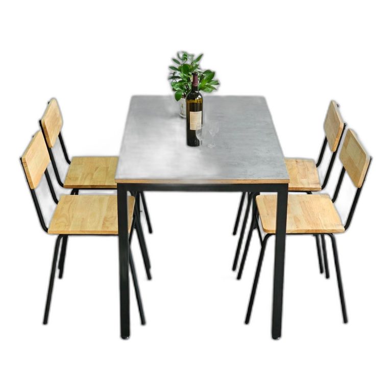 Combo bộ bàn ăn đơn giản và 4 ghế gỗ plywood chân sắt