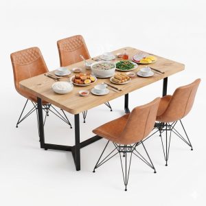 Combo bộ bàn ăn gỗ thông và 6 ghế Aster bọc da - hình 4