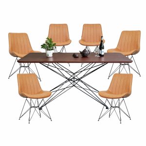 Combo bộ bàn ăn gỗ tràm 6 ghế chân sắt bọc nệm - hình 1