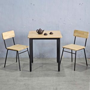 Combo bộ bàn ăn vuông và 2 ghế gỗ cao su chân sắt - hình 1